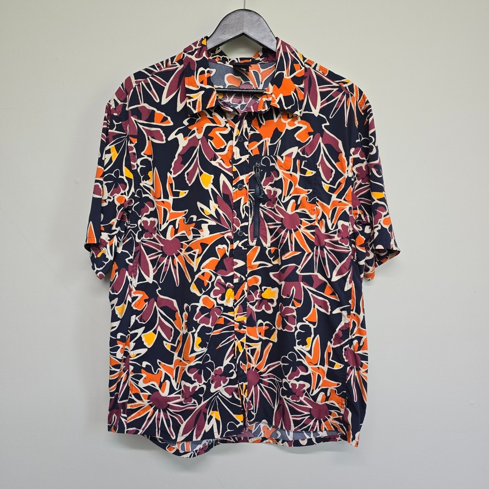 REI Co-op Button Up Shirt Mens Large Floral Stretch Gorpcore Hiking Summer